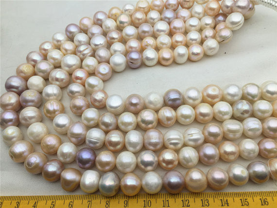 MoniPearl 12-13mmx12-14mm Misc Color Near Round pearl Cultured Potato Pearl Large Hole Pearl Strand,Loose Freshwater Pearls CRT