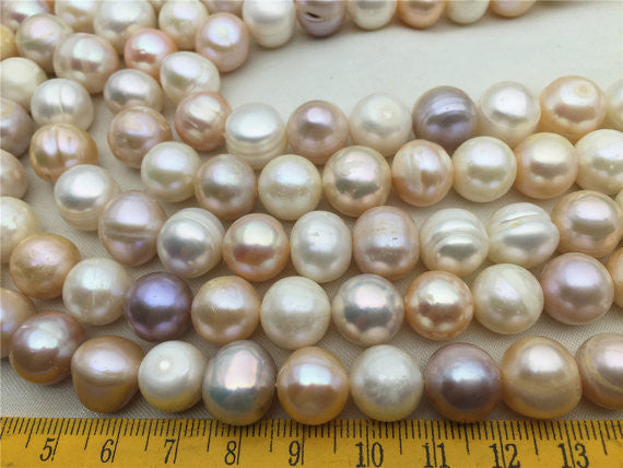 MoniPearl 12-13mmx12-14mm Misc Color Near Round pearl Cultured Potato Pearl Large Hole Pearl Strand,Loose Freshwater Pearls CRT