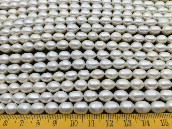MoniPearl Rice Pearl 7-8mmx8-9mm,2A,high quality,white rice pearls-16 inch strand, around 44pcs,rice pearl,Full Strand,Freshwater Pearl Rice Beads,LR7-2A-2