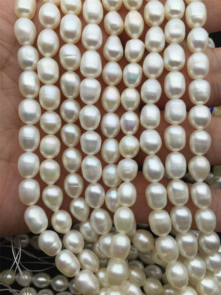 MoniPearl Rice Pearl 7-8mmx8-9mm,2A,high quality,white rice pearls-16 inch strand, around 44pcs,rice pearl,Full Strand,Freshwater Pearl Rice Beads,LR7-2A-2