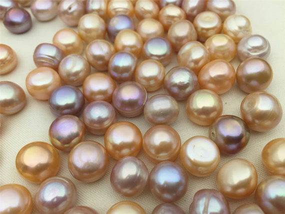MoniPearl 11.5-12.5mm,10 pcs,peach lavender Button Pearl,large hole 1.6mm,2.2mm,2.5mm,3mm freshwater pearls,big pearl beads,loose freshwater pearl,SM12-2A-1