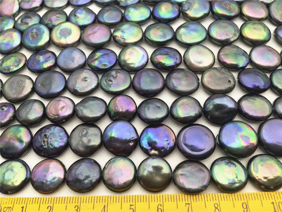 MoniPearl Special Pearl, Sep New!thickness,peacock Green Coin Pearl,large hole 1.5mm,2.0mm,2.2mm,high luster- Coin Pearl-13-14mm-petite Pearl,HZ-41