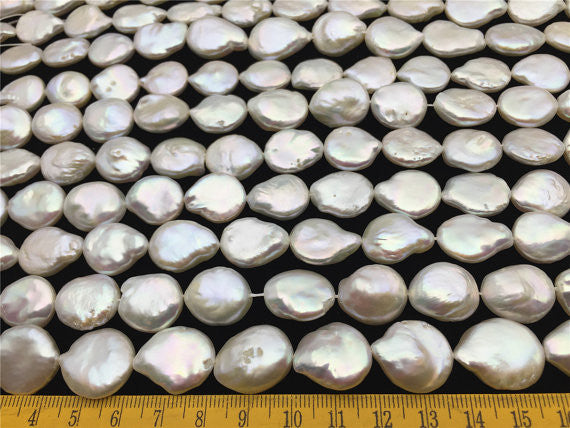 MoniPearl Button Pearl,13-15mm White pointed end Coin Pearl,thick,large hole size-1.5mm,2mm,high luster-Coin Pearl-petite Pearl-Pearl Jewelry,HZ-42-2