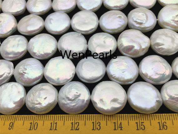 MoniPearl Button Pearl,15-17mm Very Big White Round Button Coin Pearl,thick,large hole size-1.5mm,2mm,high luster-Coin Pearl-petite Pearl-Pearl Jewelry,HZ-42-3