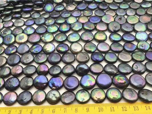 MoniPearl Special Pearl, Sep New!thickness,peacock Green Coin Pearl,large hole 1.5mm,2.0mm,2.2mm,high luster- Coin Pearl-13-14mm-petite Pearl,HZ-41