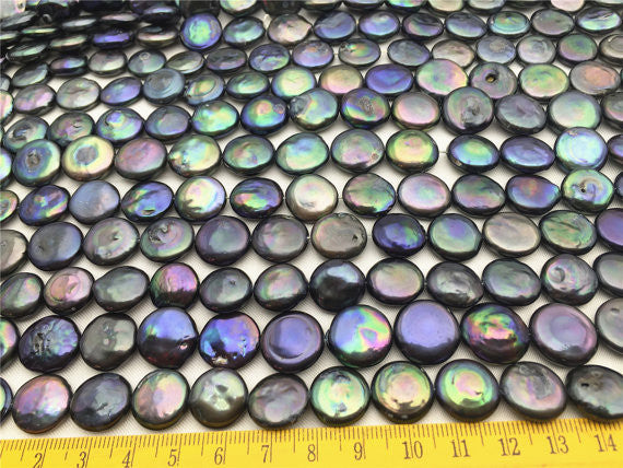 MoniPearl Special Pearl, Sep New!thickness,peacock Green Coin Pearl,large hole 1.5mm,2.0mm,2.2mm,high luster- Coin Pearl-13-14mm-petite Pearl,HZ-41