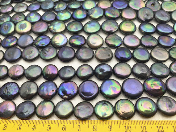 MoniPearl Special Pearl, Sep New!thickness,peacock Green Coin Pearl,large hole 1.5mm,2.0mm,2.2mm,high luster- Coin Pearl-13-14mm-petite Pearl,HZ-41