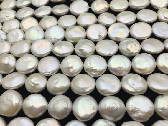 MoniPearl Button Pearl,14-15mm White Coin Pearl,thick,large hole size-1.5mm,2mm,2.5mm-pearl good,high luster-Coin Pearl-petite Pearl-Pearl Jewelry,HZ-42-1