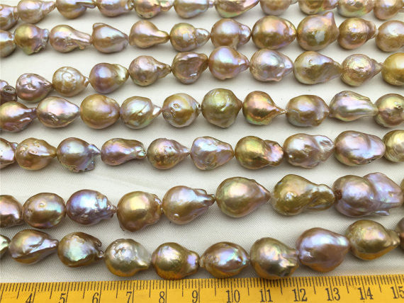 MoniPearl Baroque Pearl,half strand,30% OFF,10-15mmX14-18mm baroque pearl strand,natural metallic lavender bronze copper color,jumbo flameball pearl,wholesale,HZ-43-1