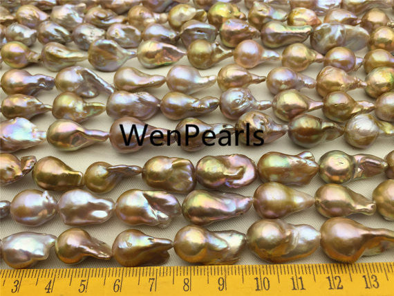MoniPearl Baroque Pearl,half strand,good quality,10-15mmX14-18mm baroque pearl strand,natural metallic lavender bronze copper color,jumbo flameball pearl,wholesale,HZ-43-2