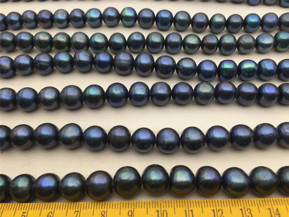 MoniPearl 11-12mm Deep Blue Pearls Cultured Potato Pearl Large Hole Pearl Strand,Loose Freshwater Pearls LR11-2A-4