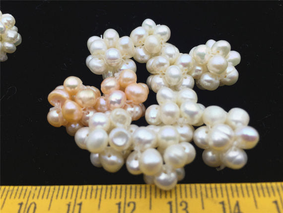 MoniPearl Freshwater Pearls,5pcs Loose Handmade Weave Pearl Balls,Freshwater Pearl Ball,Purple Pearl Pink Pearl Ball,White 3-4mm Potato Bead Loose Freshwater Pearl,A9