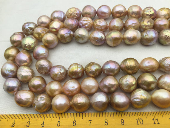 MoniPearl Baroque Pearl,half strand,20% OFF,cheap lavender golden color pearl,12-14mm,Metallic luster Pearl,Kasumi Like Mauve Pink Golden Overtone Nucleated Pearls,HZ-73-2