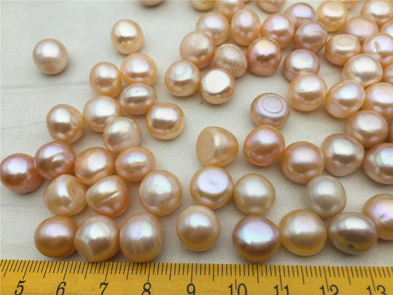 MoniPearl 10.5-11.5mm,10 pcs,peach button pearl,large hole,2.0mm,3mm large hole freshwater pearls,button pearl,loose freshwater pearl,SM11-2A-3