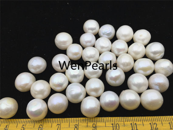 MoniPearl 11.5-12.5mmx10-12mm Near Round Approx 34pcs Cultured Potato Pearl Large Hole Pearl Strand,Loose Freshwater Pearls CR12-2A-4