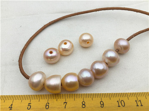 MoniPearl 10.5-11.5mm,10 pcs,peach button pearl,large hole,2.0mm,3mm large hole freshwater pearls,button pearl,loose freshwater pearl,SM11-2A-3