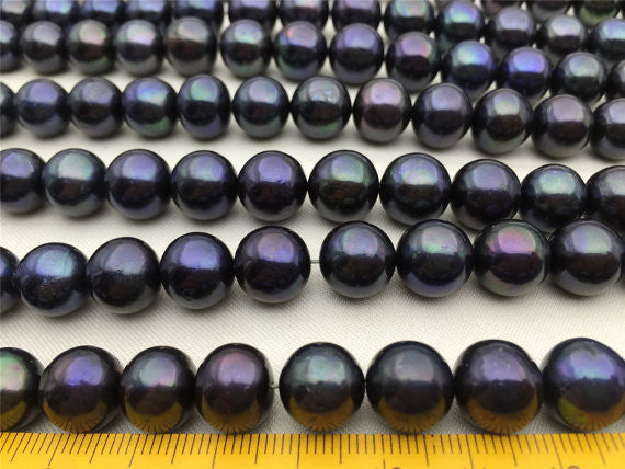 MoniPearl 10mm Near Round Black Pearls, Cultured Potato Pearl Large Hole Pearl Strand,Loose Freshwater Pearls RZ11-3A-1