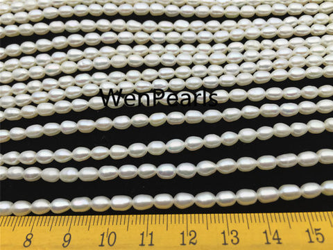 MoniPearl Rice Pearl 4mmx4-5mm,2A,high quality,white rice pearls-39cm strand, around 75pcs,rice pearl,Full Strand,Freshwater Pearl Rice Beads,LR4-2A-1