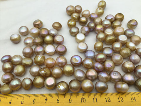 MoniPearl 50pcs,11.5-12.5mm,golden button pearl,large hole 1.6mm,2.2mm,2.5mm,3mm freshwater pearls,big pearl beads,loose freshwater pearl,SM12-2A-1