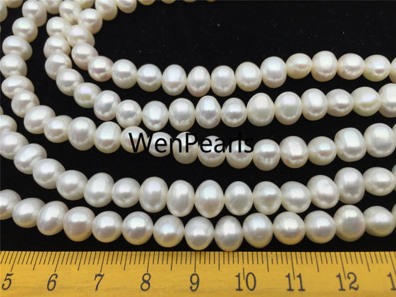 MoniPearl Farmed 6.5-7mm 3A Potato Pearl Large Hole Strand,White Freshwater Cultured Pearls Full Strand CR6-3A-2
