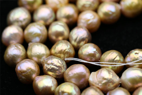 MoniPearl 12-14mmx13-17mm half strand baroque pearl lavender golden color pearl,Metallic luster Loose Pearl,Kasumi Like Mauve Pink Golden Overtone Nucleated Bead Pearls,HZ-73-1
