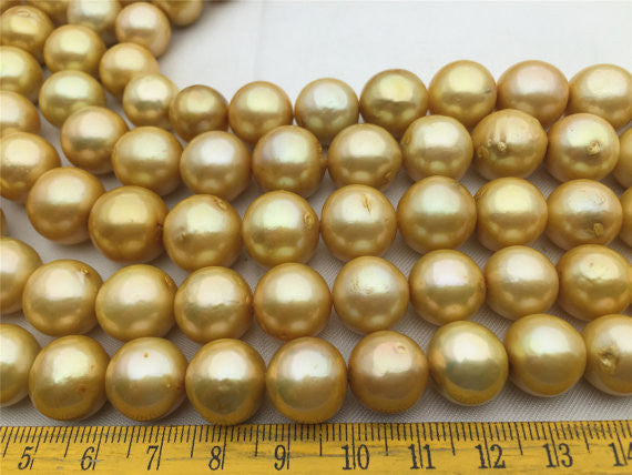 MoniPearl Round Pearl,half strand,12-15mm round golden Pearl,south sea pearl style,yellow pearl,half strand loose pearl,Genuine Fresh Water Pearl,kasumi pearl,HZ-47