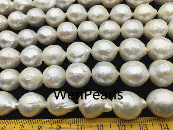 MoniPearl Baroque Pearl,VERY High Luster,13-15mmx13-16mm,round Baroque Pearl,flameball pearl,half strand loose pearl,keshi pearl,Genuine Fresh Water Pearl,HZ-2