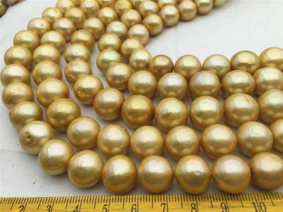MoniPearl Round Pearl,half strand,12-15mm round golden Pearl,south sea pearl style,yellow pearl,half strand loose pearl,Genuine Fresh Water Pearl,kasumi pearl,HZ-47