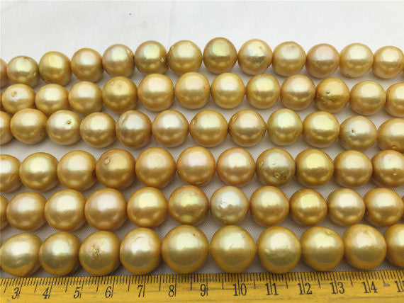 MoniPearl Round Pearl,half strand,12-15mm round golden Pearl,south sea pearl style,yellow pearl,half strand loose pearl,Genuine Fresh Water Pearl,kasumi pearl,HZ-47