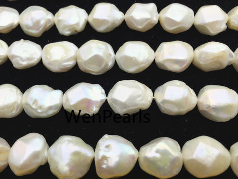 MoniPearl Baroque Pearl 14-15 mm diamond shape loose pearl beads,half strand 12pcs,2.5 mm large hole pearls,freshwater loose pearl beads,HZ-48