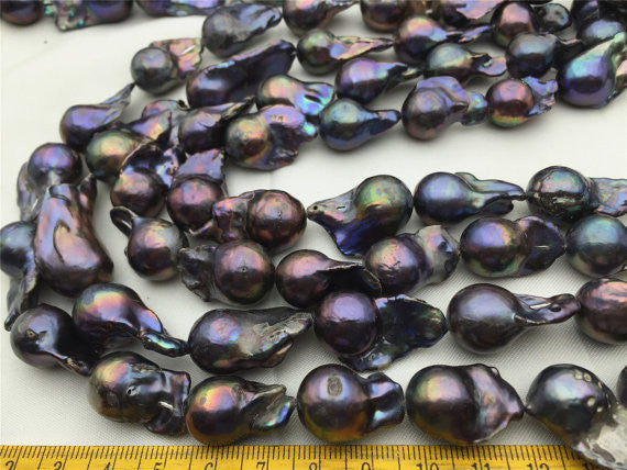 MoniPearl Baroque Pearl,50% OFF,15-17mm black baroque pearl strand,large jumbo flameball pearl strand,big fireball nucleated pearl string,made in china,HZ-49