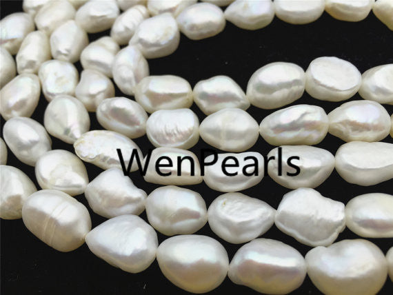 MoniPearl 10.5-11.5mmx13-15mm,long white baroque pearls,one full strand,white pearl around 26pcs,baroque pearl,loose pearl beads,high luster,LM11-2A-2