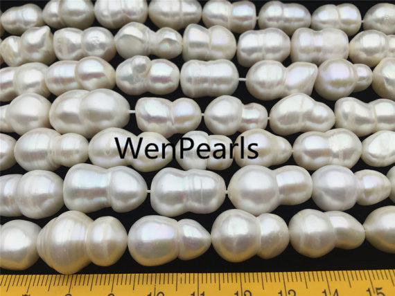 MoniPearl Baroque Pearl,11-13x18-21mm,Gourd baroque pearls-39cm strand-white pearl around 20 pcs,Grade White Baroque Gourd,DIY,high luster,YX3