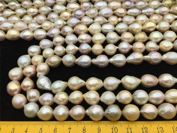 MoniPearl Baroque Pearl,10-11.5 near round pink Kasumi like Pearl, high luster,large hole,2mm,round pearl,Kasumi like Nucleated Freshwater Pearls-white Color,HZ-13