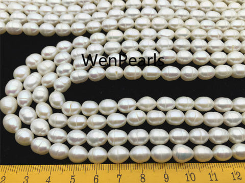MoniPearl Rice Pearl 7.5-8.5mmx9-10mm,A,ring pearl, white rice pearls-16 inch strand, around 40pcs,rice pearl,Full Strand,Freshwater Pearl Rice Beads,LR8-A-1