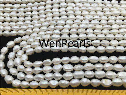 MoniPearl Rice Pearl 6-7x7-8mm,A,ring pearl, white rice pearls-16 inch strand, around 45pcs,rice pearl,Full Strand,Freshwater Pearl Rice Beads,LR7-A-1