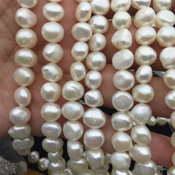 MoniPearl Baroque Pearl,8.5-9.5mmx9-10mm,white baroque pearls-39cm strand-white pearl around 44pcs,baroque pearl,loose pearl beads,DIY,high luster,LM9-2A-2